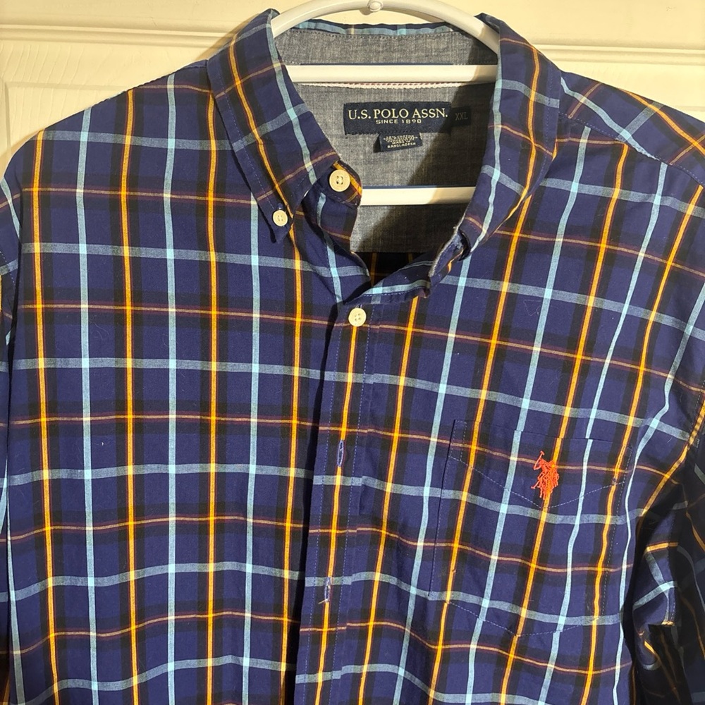 U.S. Polo Assn. Navy and Orange Checkered Men's Shirt
